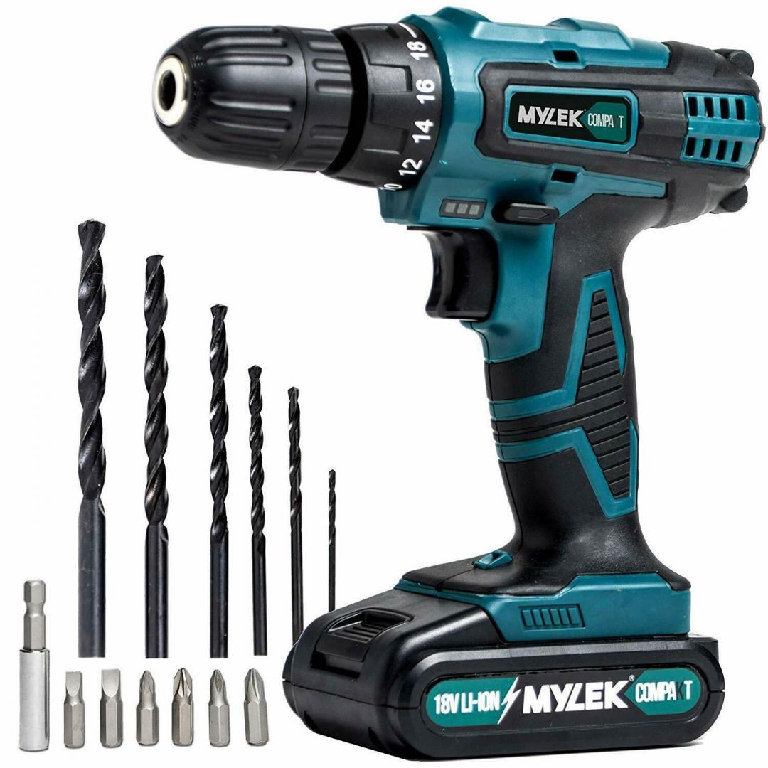 Mylek 18v Cordless Drill Complete with 13 Piece Accessories
